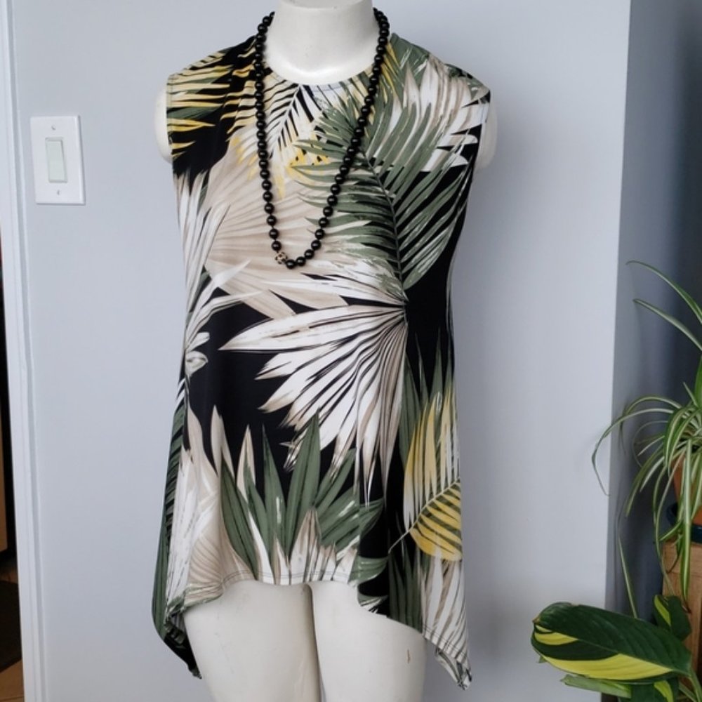 Safari palm tree asymmetrical sleeveless shirt